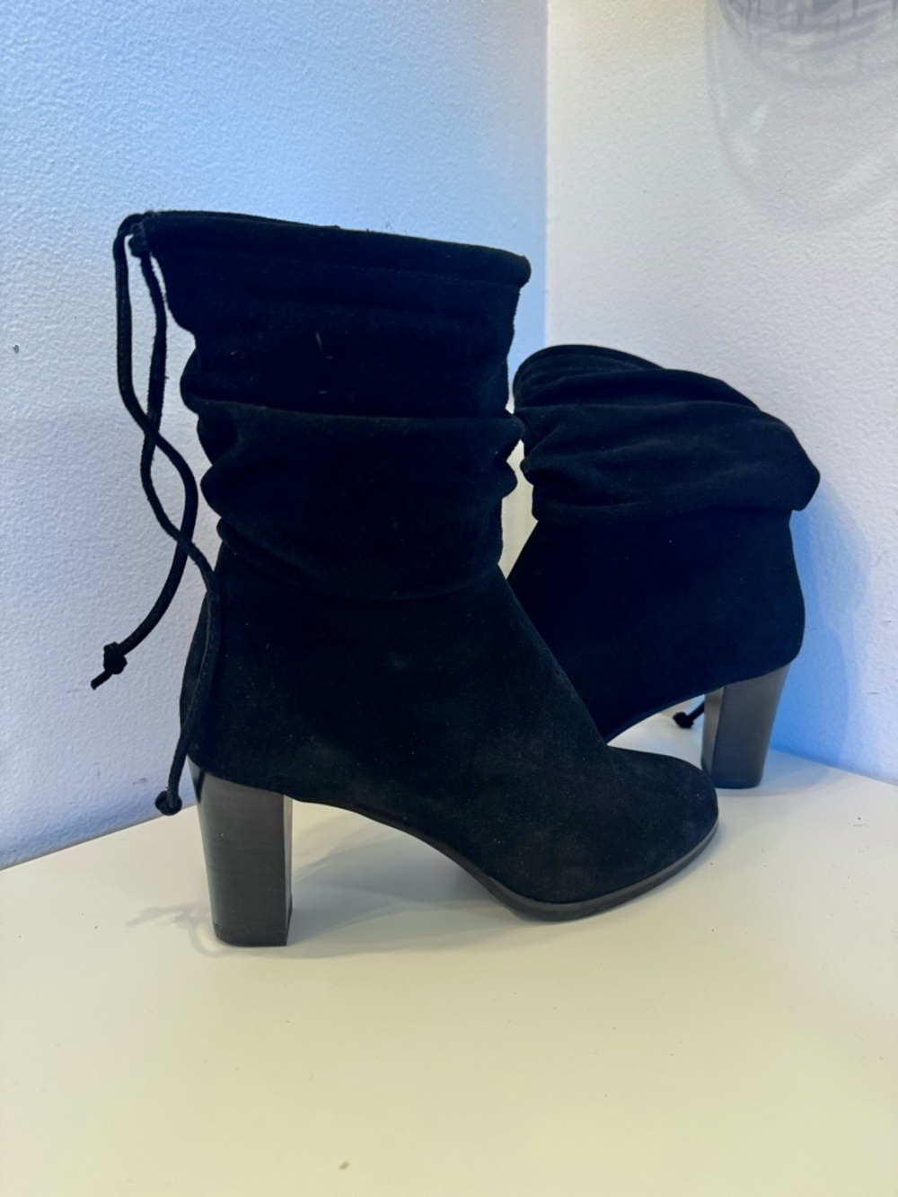 Blondo Black Suede Slouch Block Heel Ankle Boots